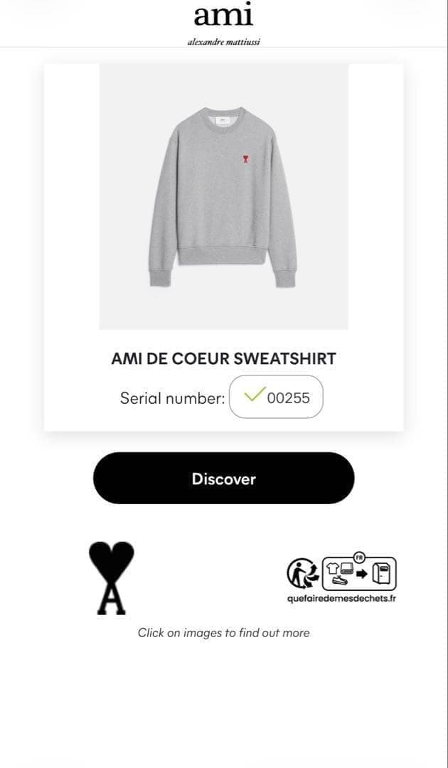 【ラスト１点】 AmiParis トレーナー スウェット グレー 灰色 Sサイズ