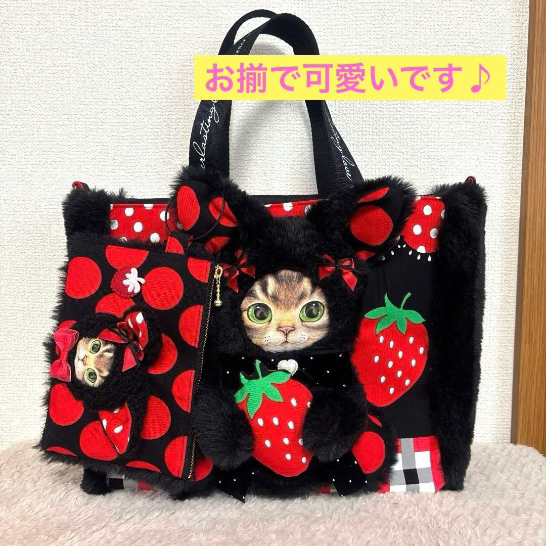 コヤンイサムチョン　ふわモコ　黒猫サンダーちゃんトート＆ポーチ