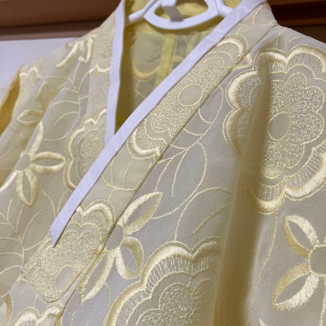 チマチョゴリ　オッコルムなし　淡いイエロー　レース花柄　黄色　韓服