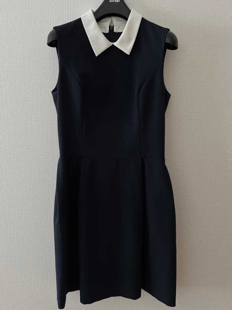 Rene 白襟　34 美品　ワンピース　濃紺 襟付きワンピース　商品タグ有り
