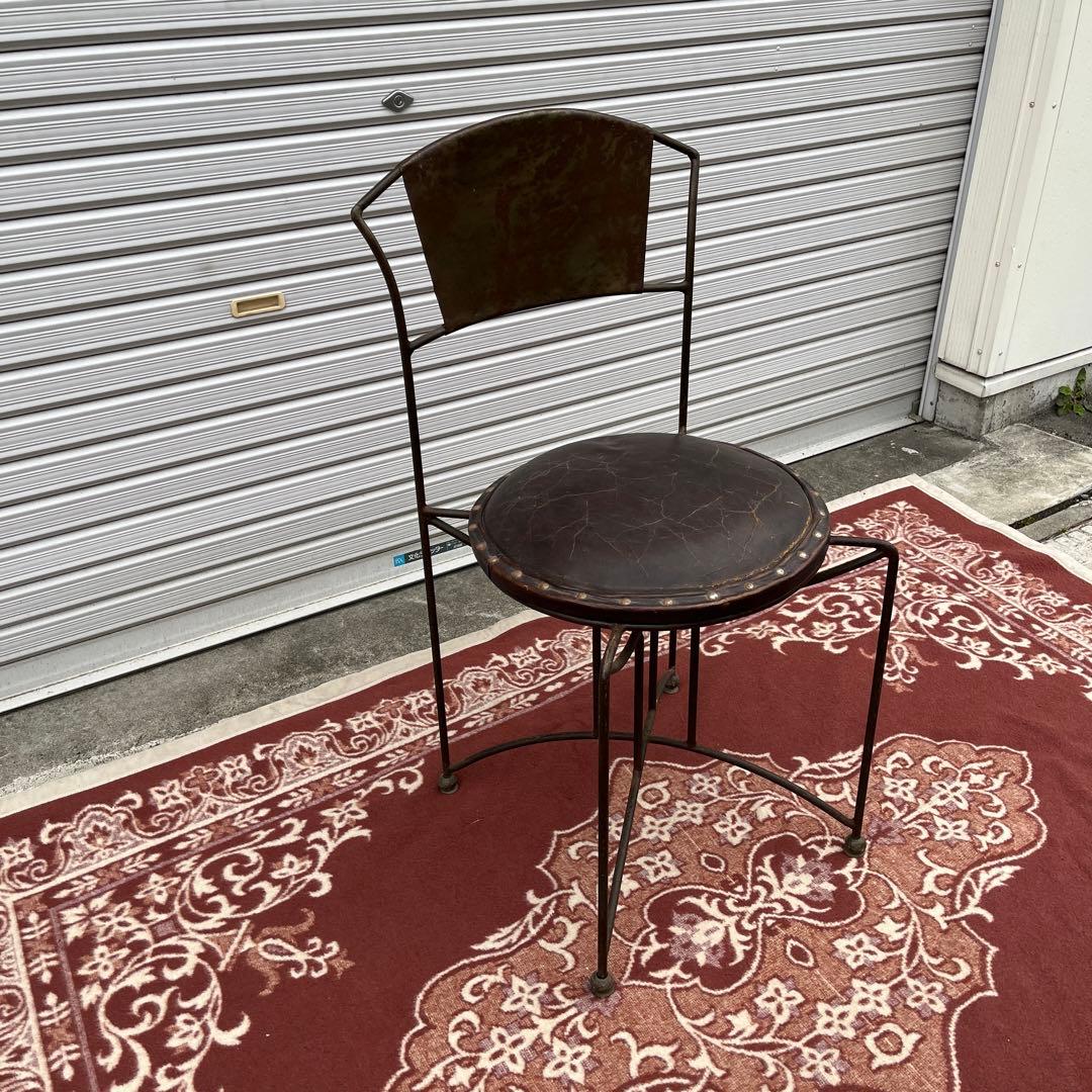 ヨーロッパ アンティーク◾️鉄アイアンフレーム× 本革レザー座面 チェア/ 椅子