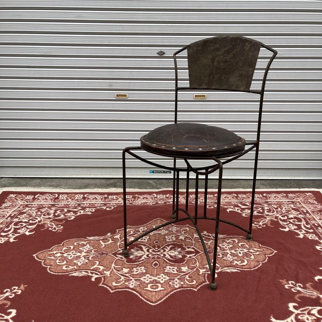 ヨーロッパ アンティーク◾️鉄アイアンフレーム× 本革レザー座面 チェア/ 椅子