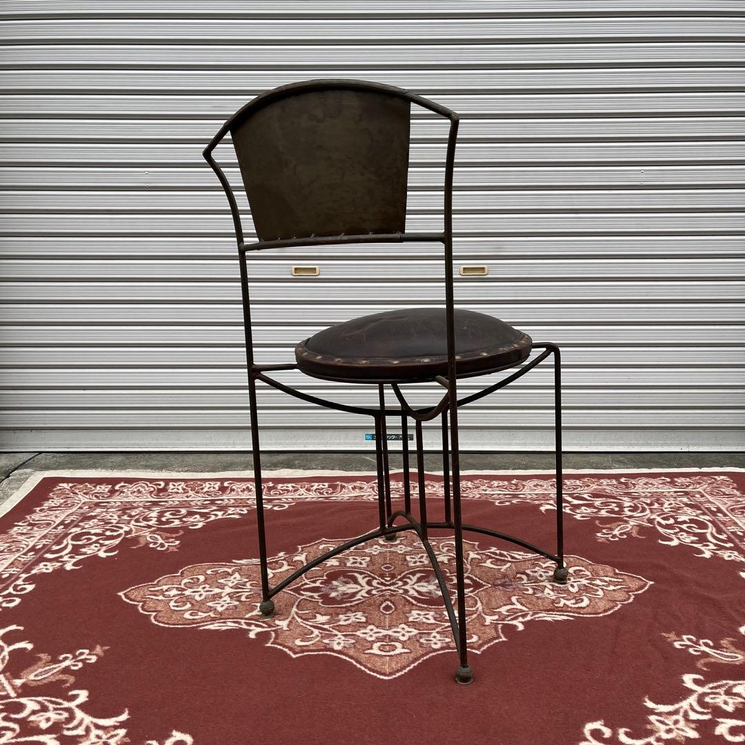 ヨーロッパ アンティーク◾️鉄アイアンフレーム× 本革レザー座面 チェア/ 椅子