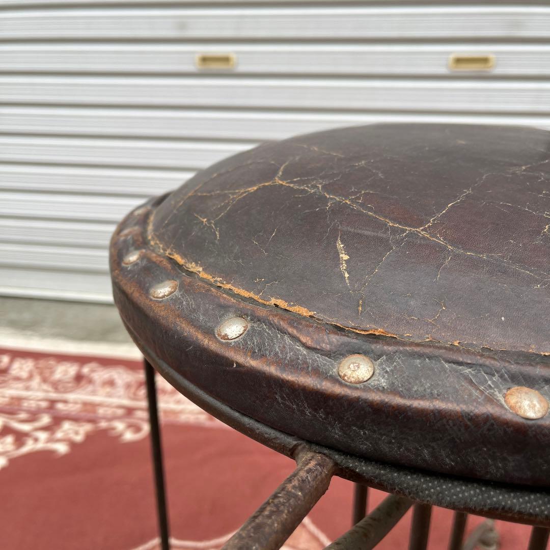 ヨーロッパ アンティーク◾️鉄アイアンフレーム× 本革レザー座面 チェア/ 椅子