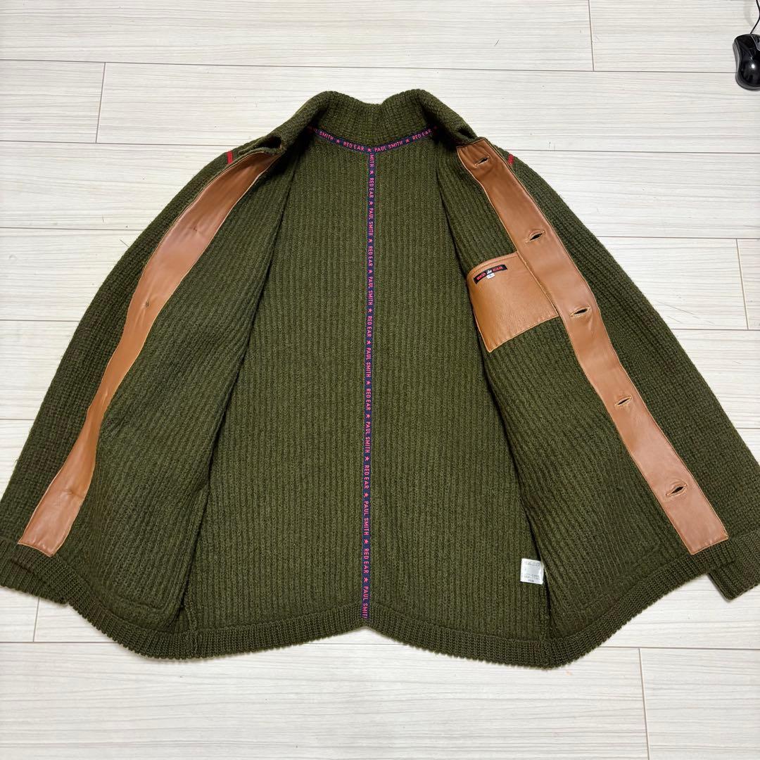 美品 ポールスミス レッドイヤー 圧縮 肉厚ニット レザー使い ジャケット L