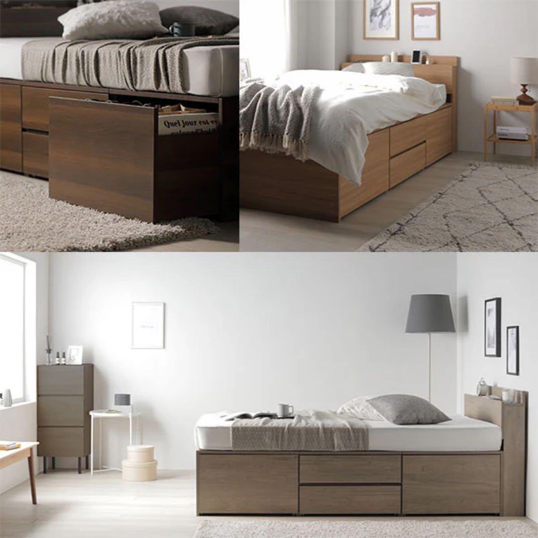 引き出し4杯大容量ベッドSD 宮付き『Slektia スレクティア』 グレージュ