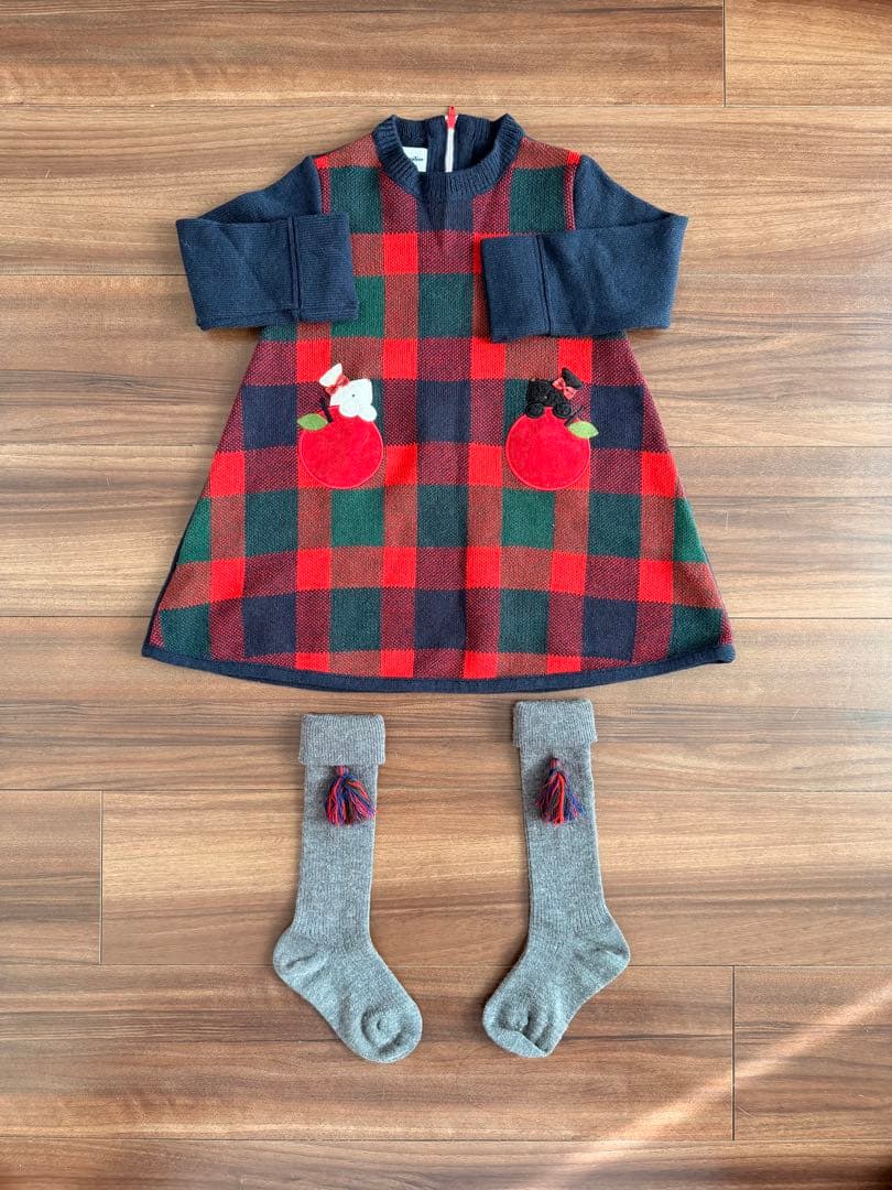 ファミリア　ワンピース　90cm 靴下13-15cm テリア