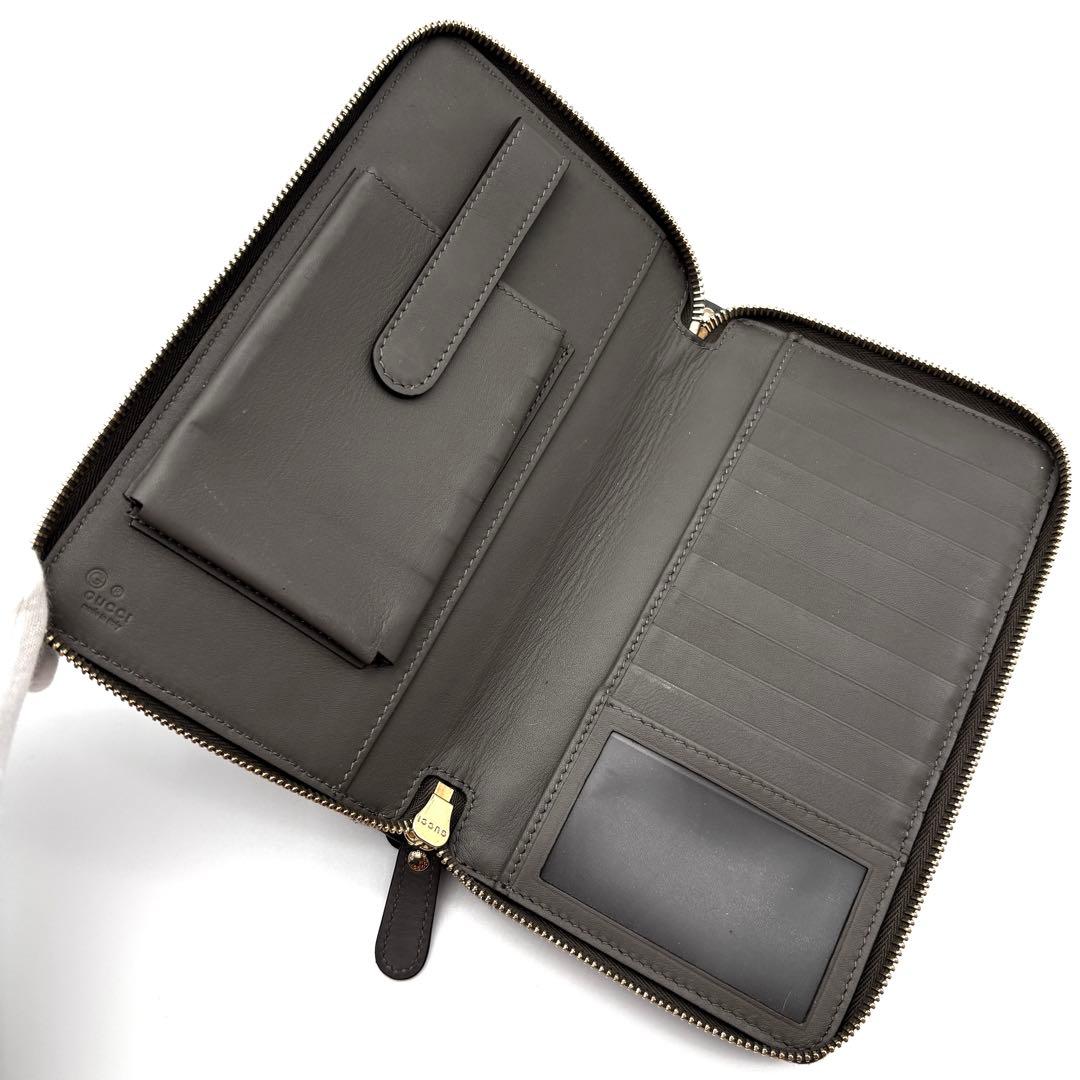 【美品】グッチ マイクロシマ トラベルケース オーガナイザー 長財布 グレー
