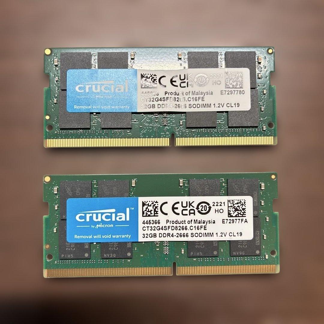 64GB(32GB×2枚) Crucial DDR4-2666 SODIMM