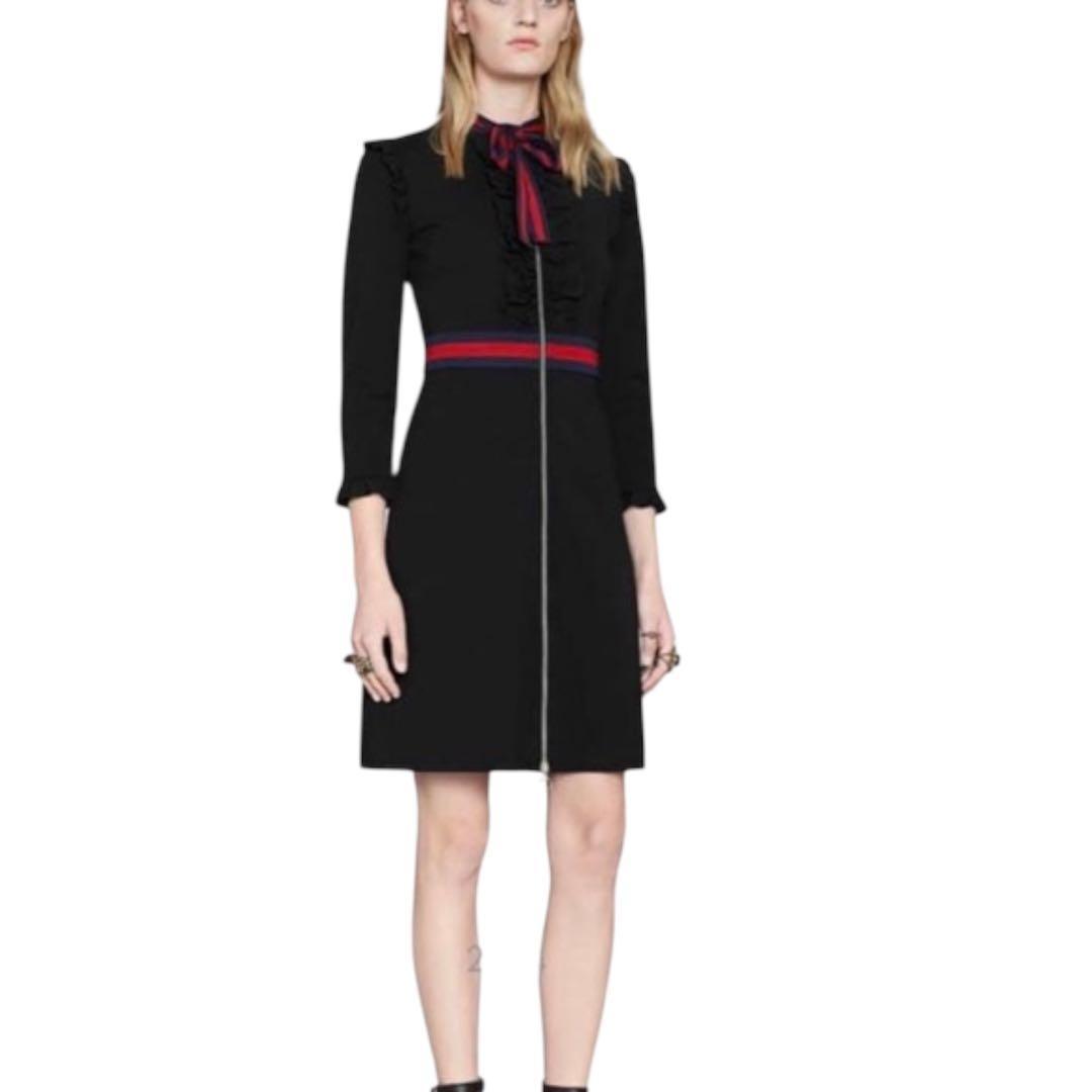 現行タグ★GUCCI グッチ ジャージーワンピース シェリーライン ボウタイ L