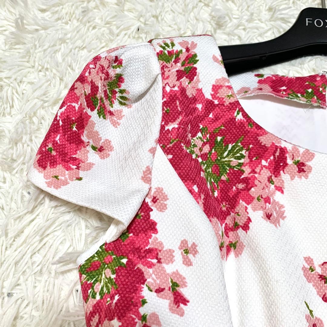 美品✨希少サイズ エムズグレイシー ブーケプリント フレア ワンピース ケープ付