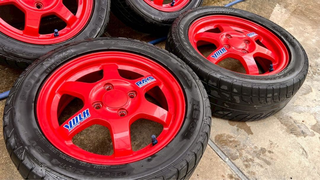 【掲載17日迄】 RAYS TE37 14インチ 赤　ビート　2本　PCD100