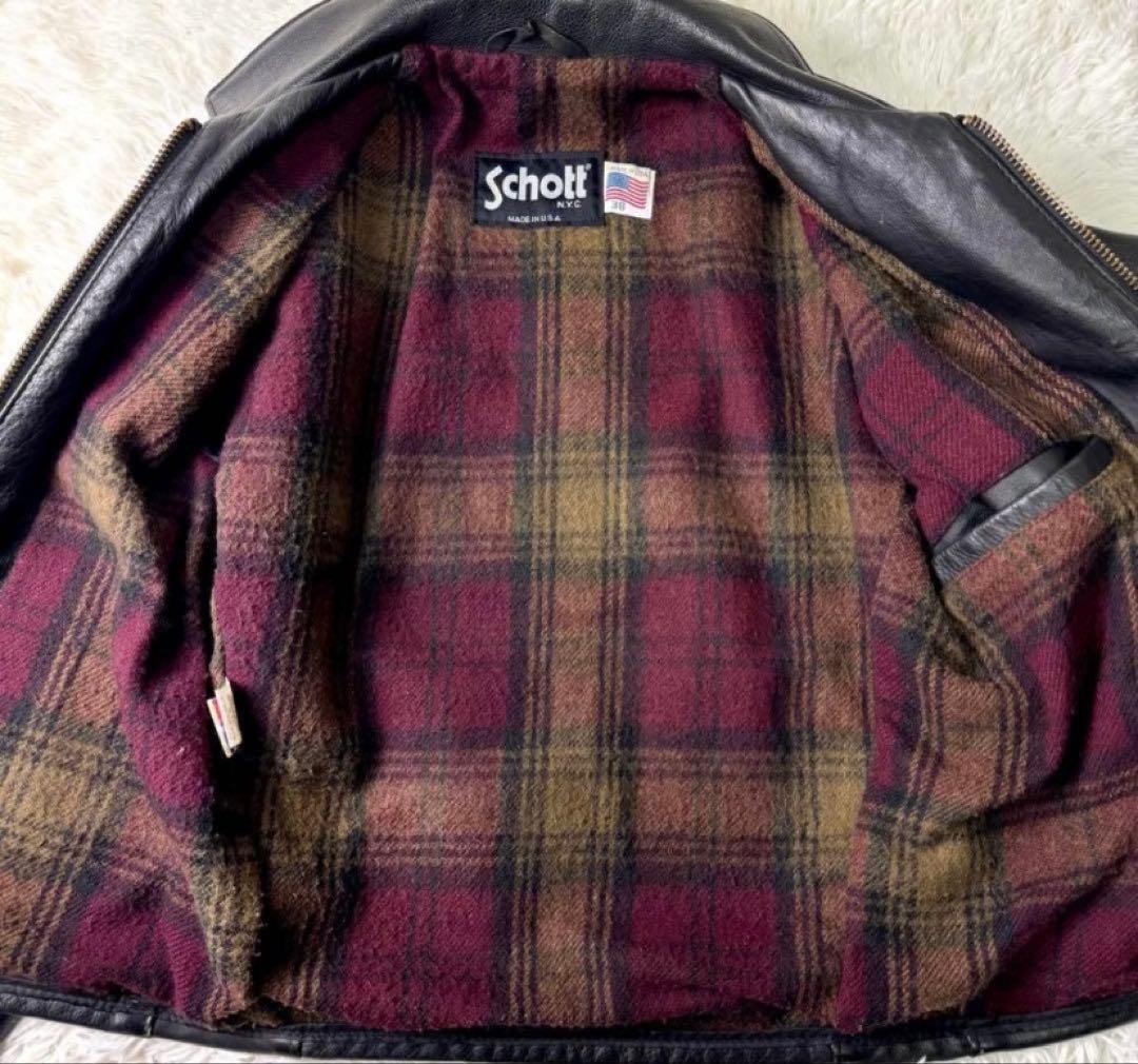 Schott ブラック レザー シングルライダースジャケット