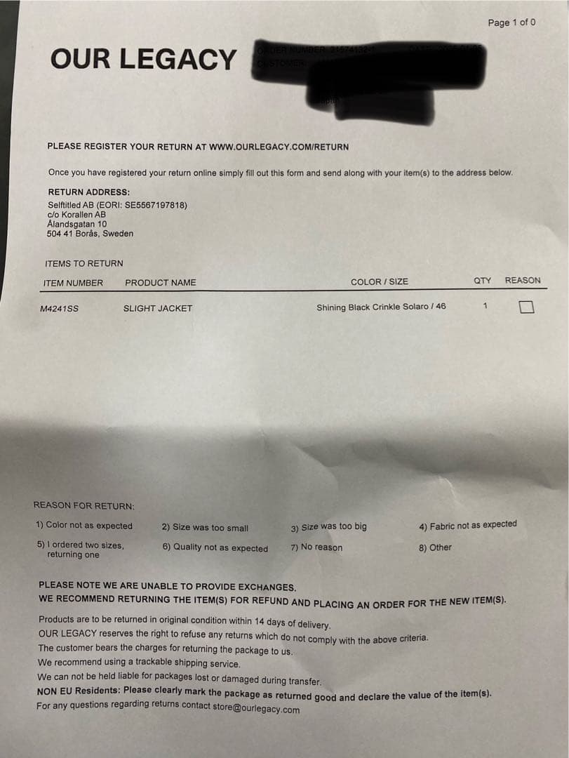 ourlegacy slight jacket サイズ46 新品