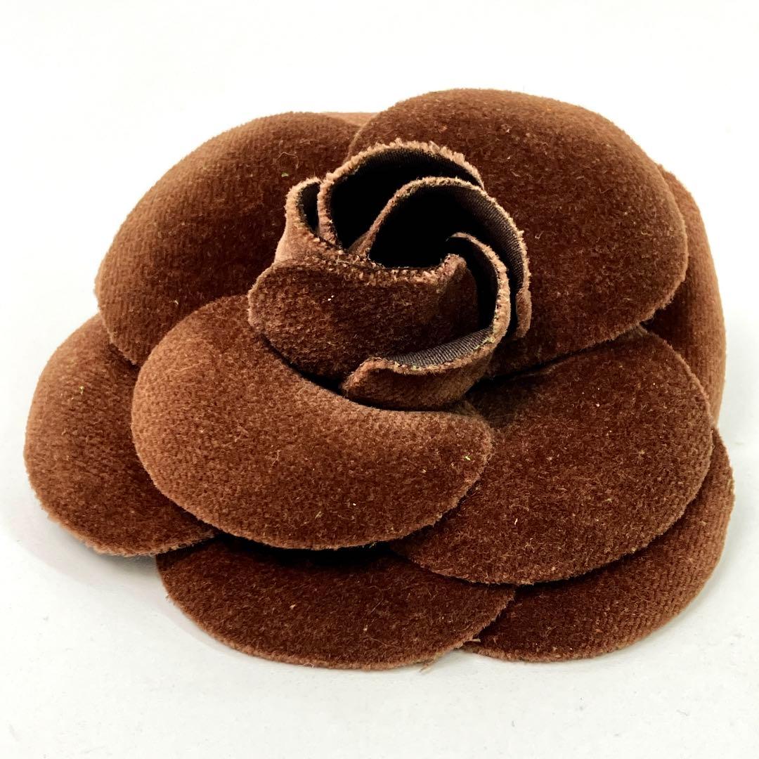 CHANEL カメリア コサージュ ブローチ シャネル ベロア ブラウン