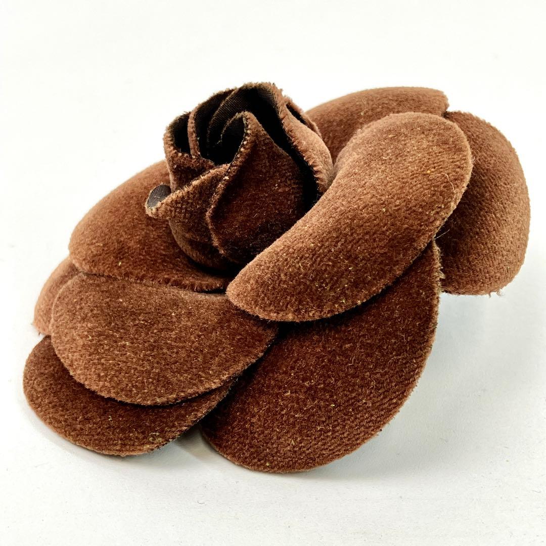 CHANEL カメリア コサージュ ブローチ シャネル ベロア ブラウン