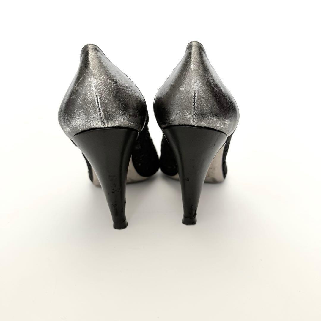 CHANEL シャネル ココマーク レース レザー パンプス ハイヒール