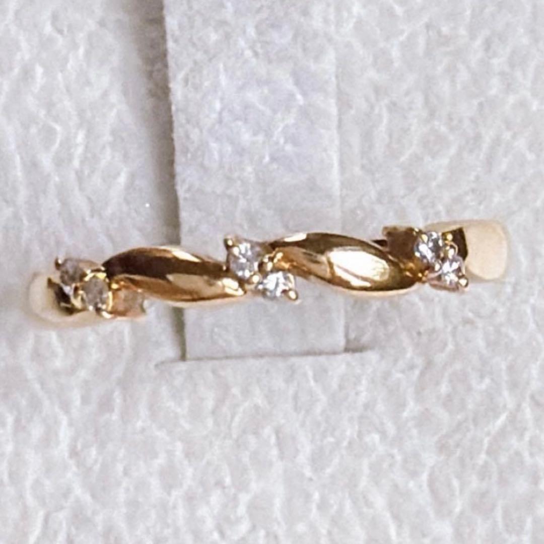 K18 天然ダイヤモンド デザインリング ゴールドリング 12号