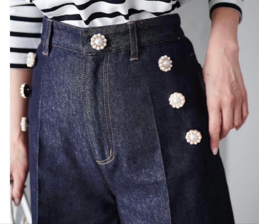 新品　オブリ　obli ラメパールデニムパンツ