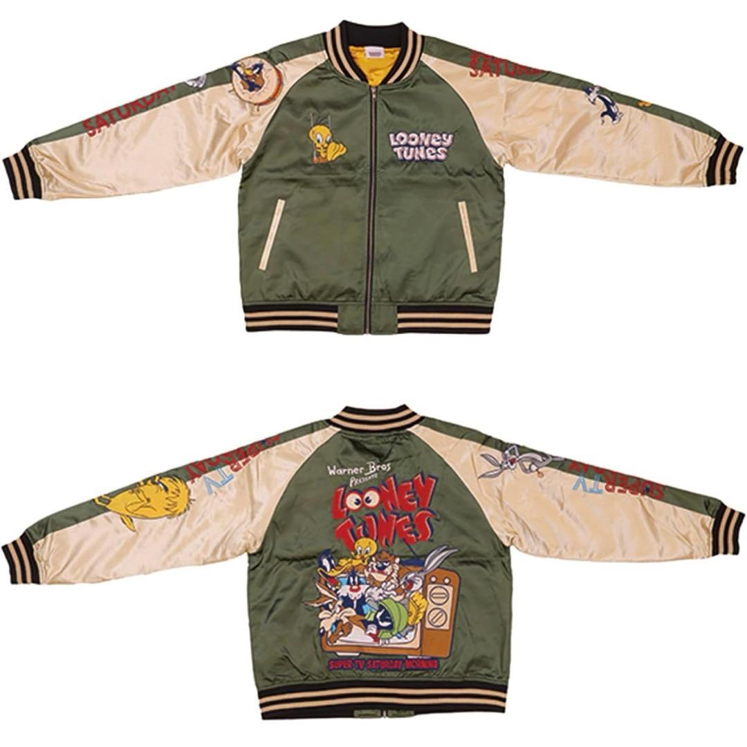 【新品】スカジャン ルーニー・テューンズ「ティービーサタデー」豪華刺繍 Lサイズ