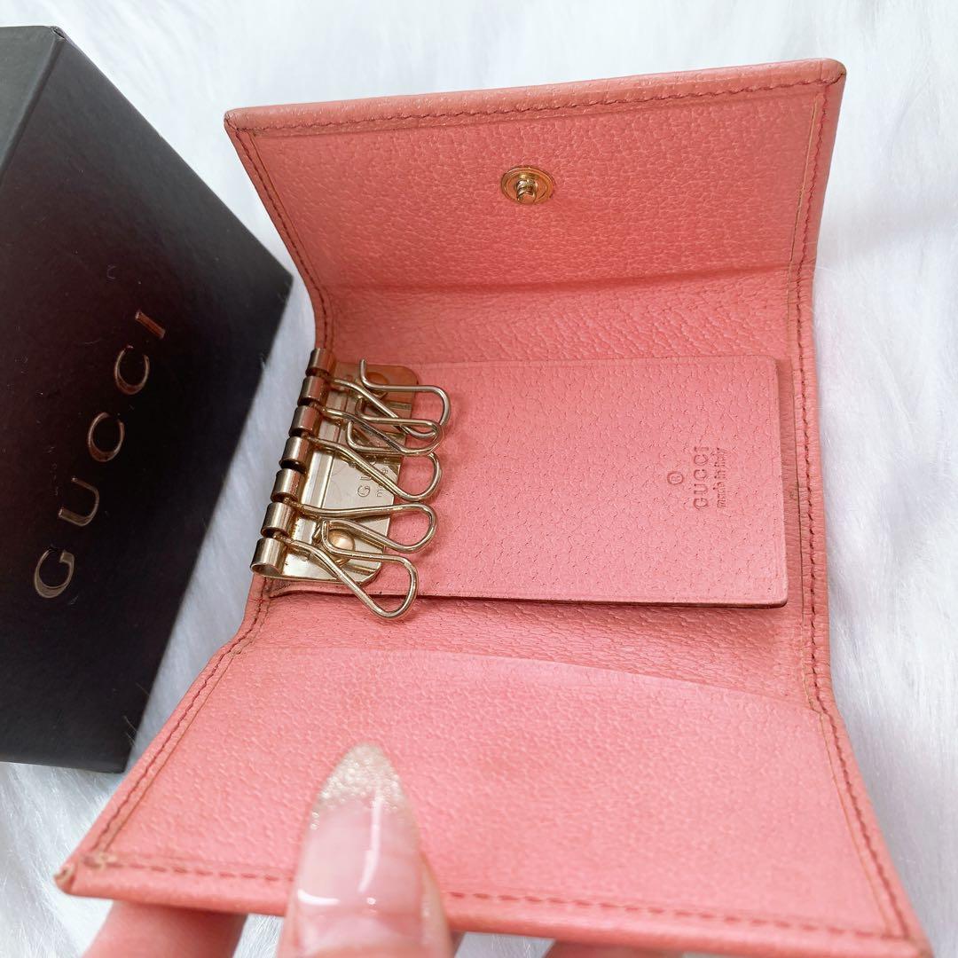 【美品】GUCCI キーケース ピンク グッチ 柄 GG ブラウン/ピンク 6連