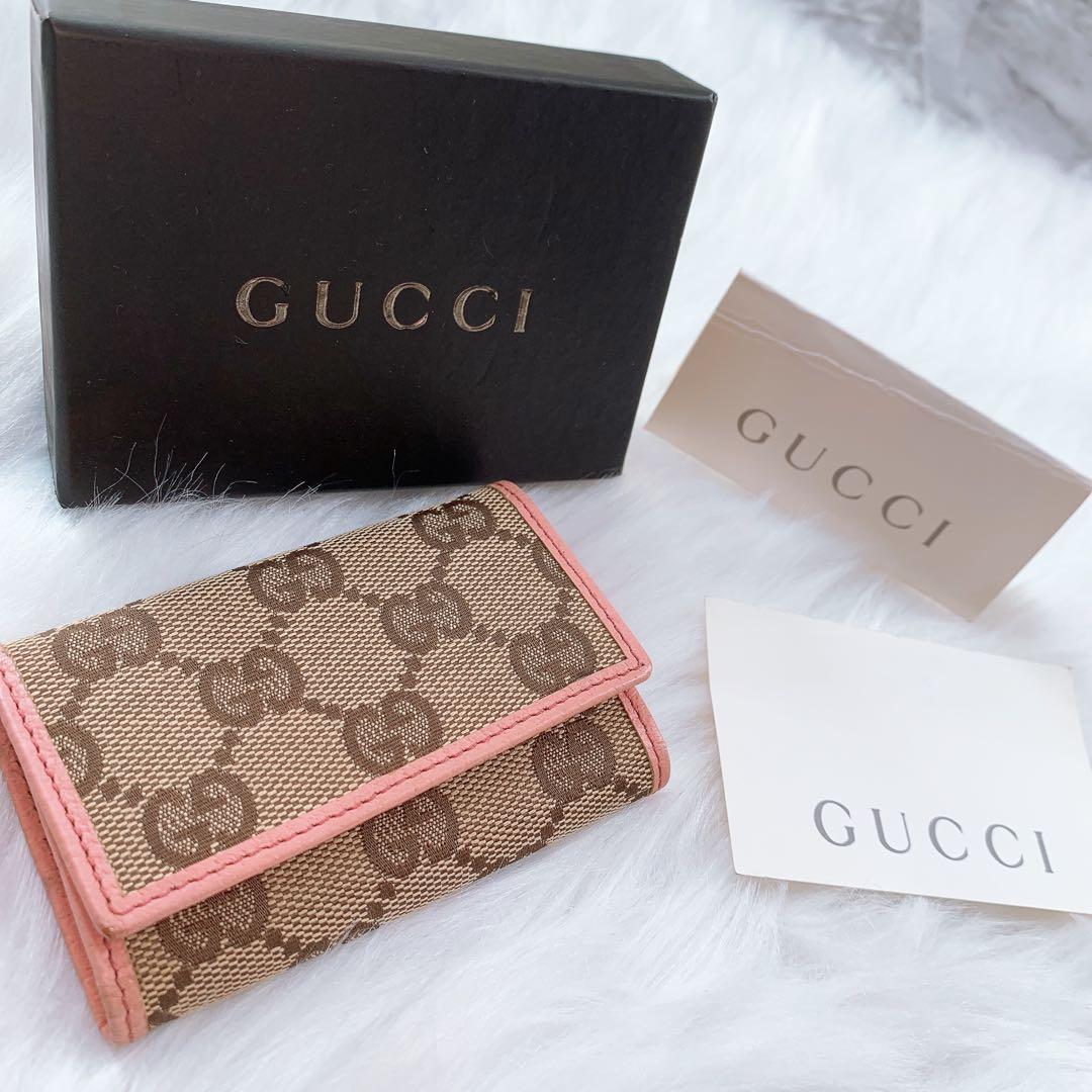 【美品】GUCCI キーケース ピンク グッチ 柄 GG ブラウン/ピンク 6連
