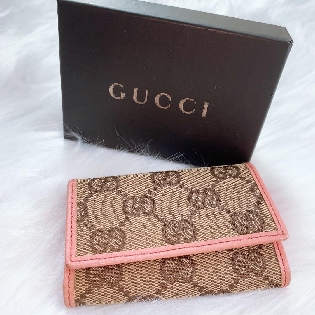 【美品】GUCCI キーケース ピンク グッチ 柄 GG ブラウン/ピンク 6連