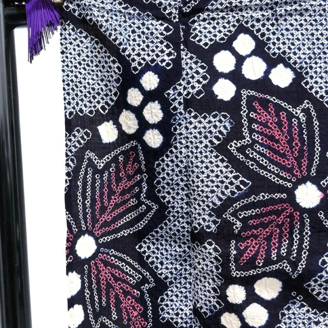 浴衣　有松鳴海絞り　葡萄　リーフ　流水　着物　063a d