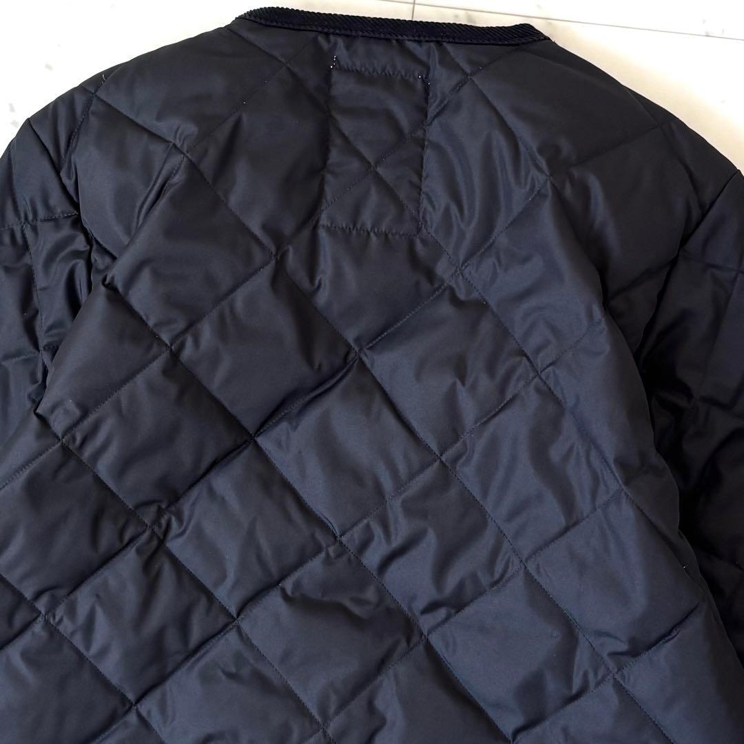 美品　タイオン　パイピングノーカラーキルティングコート　コーデュロイ　ロゴボタン