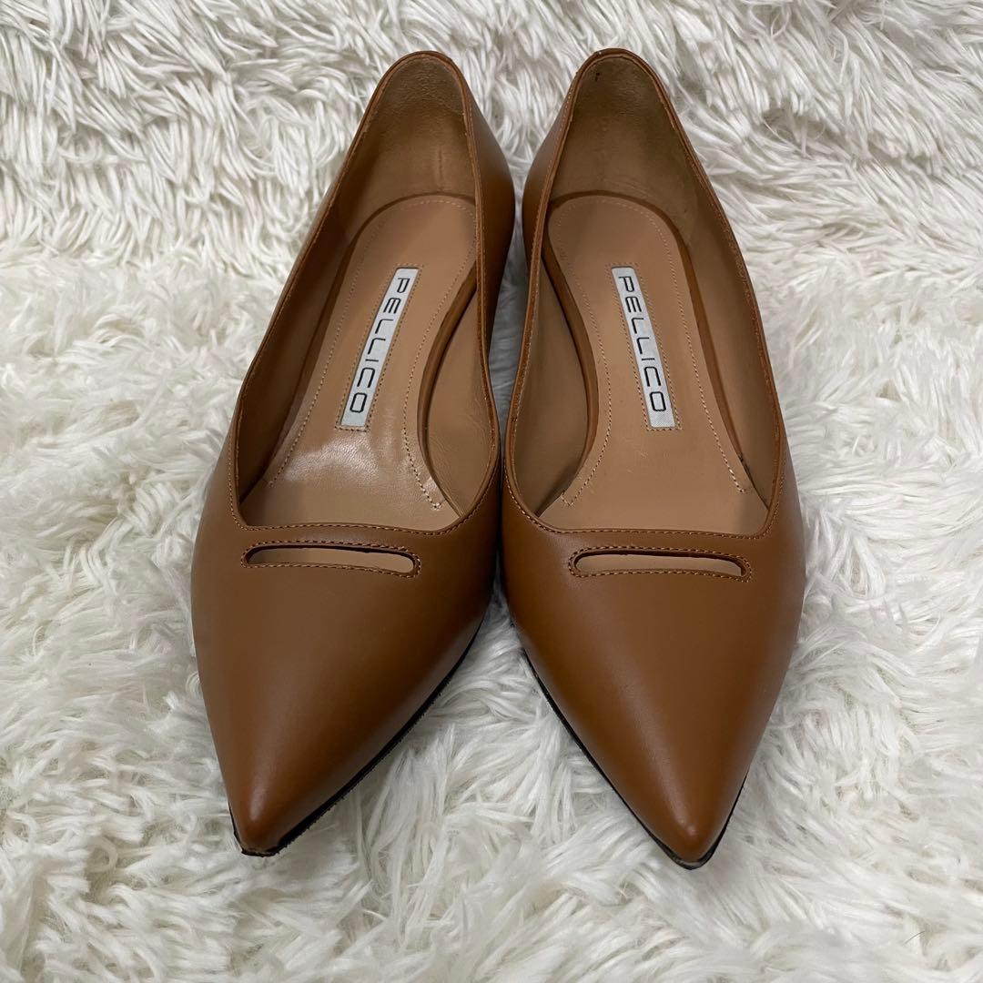 極美品　ペリーコ　アネッリ　パンプス　ローヒール　ブラウン　レザー