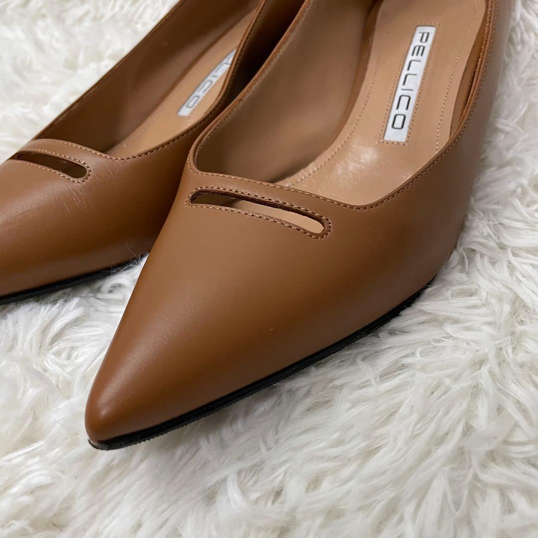 極美品　ペリーコ　アネッリ　パンプス　ローヒール　ブラウン　レザー
