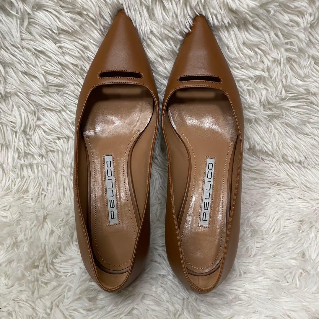 極美品　ペリーコ　アネッリ　パンプス　ローヒール　ブラウン　レザー