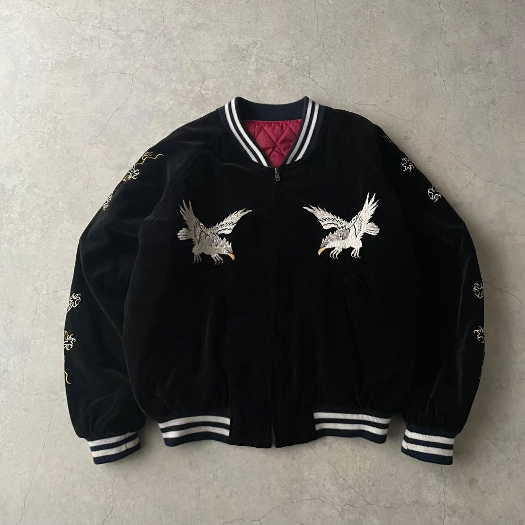 スカジャン ベロア 鷲 ブラック