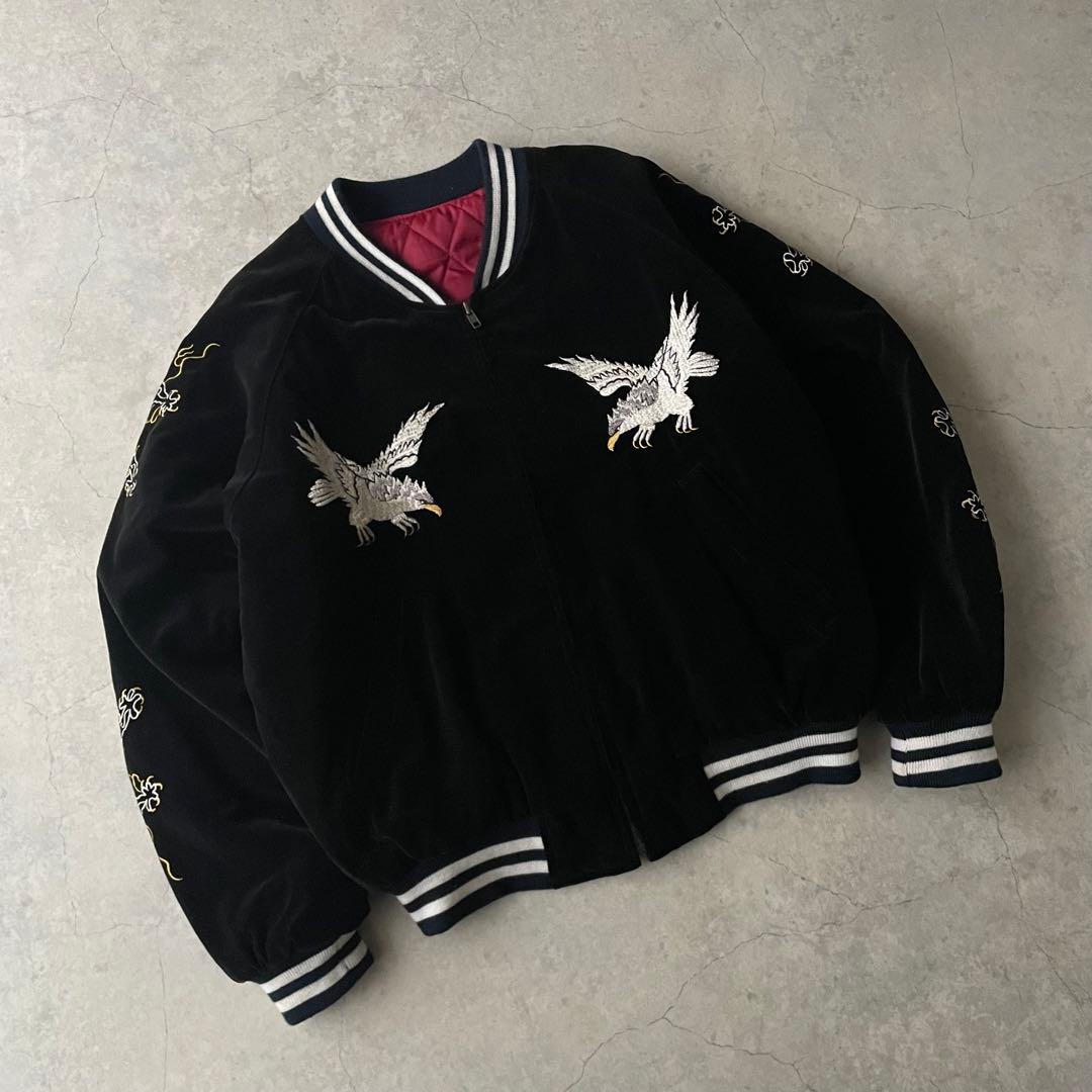 スカジャン ベロア 鷲 ブラック