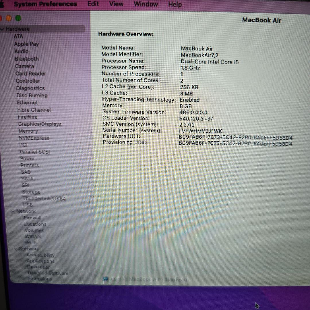 MacBook本体 MacBook Air 2017 A1466/8GB128GBSSD Junk