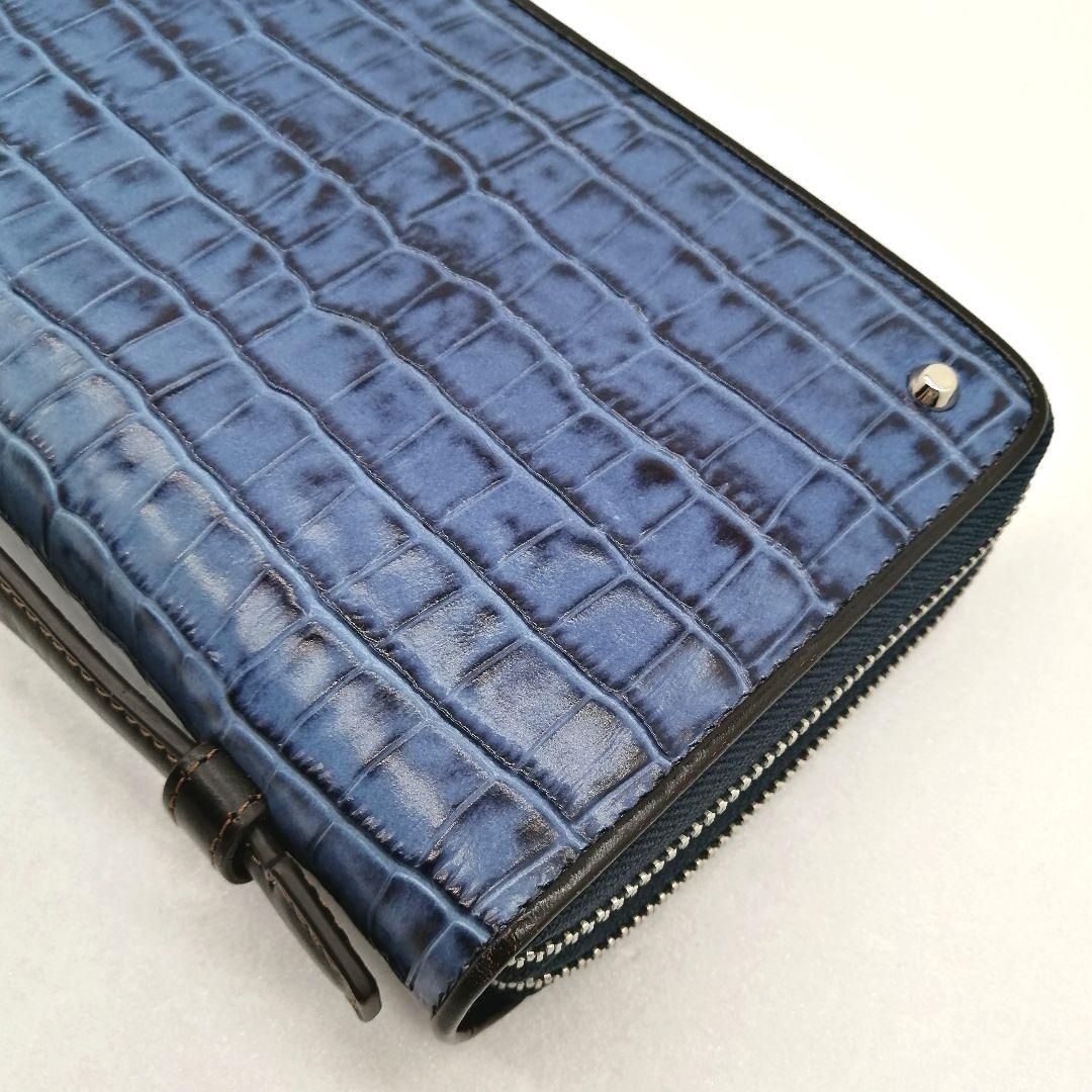 未使用✨ キーファーノイ 牛革　オーガナイザー　クラッチ　クロコ型押し　ブルー