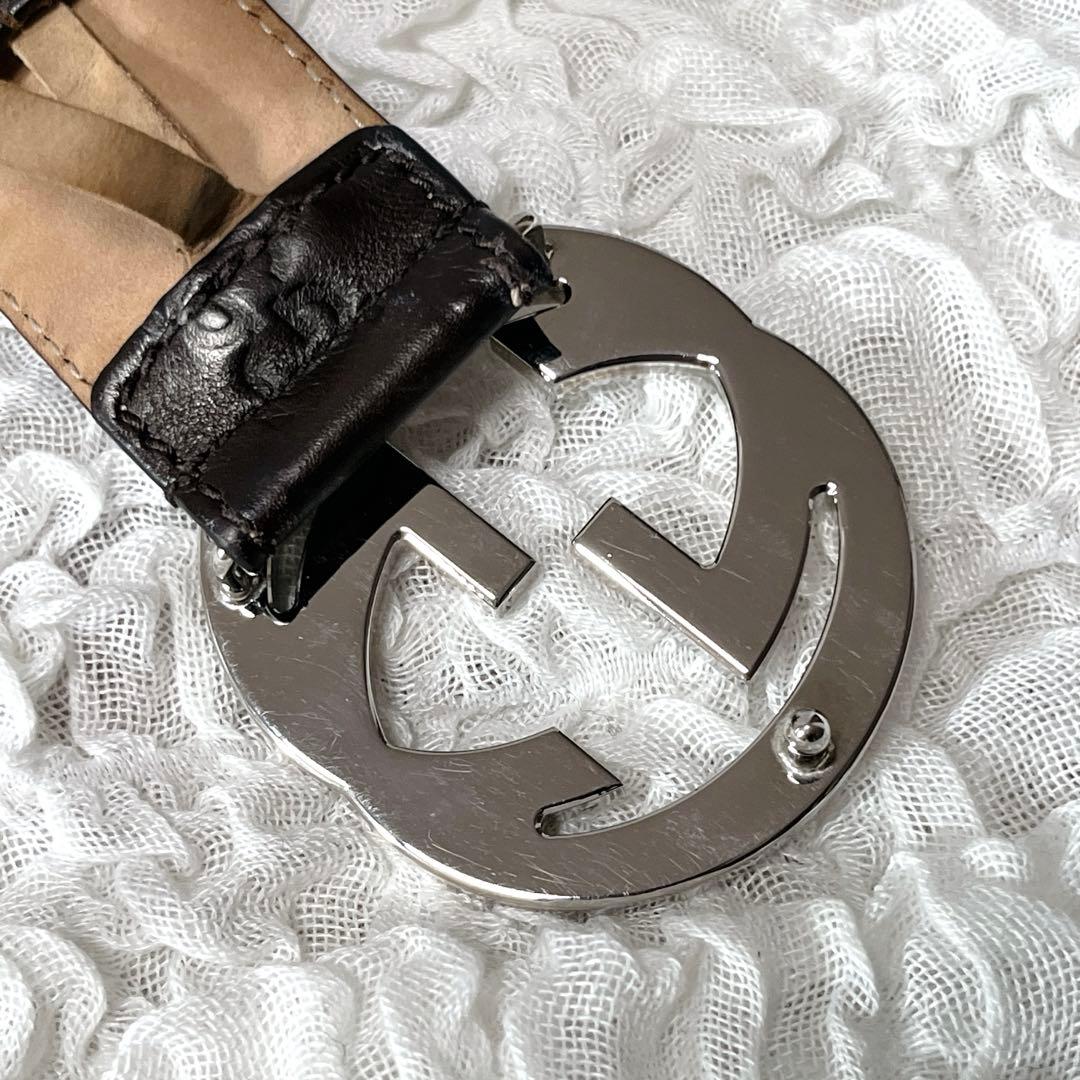 美品　グッチ　シマ　インターロッキングG　ベルト　114984　95/38 茶