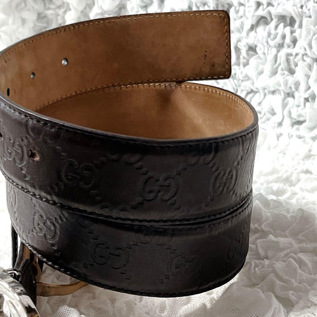 美品　グッチ　シマ　インターロッキングG　ベルト　114984　95/38 茶