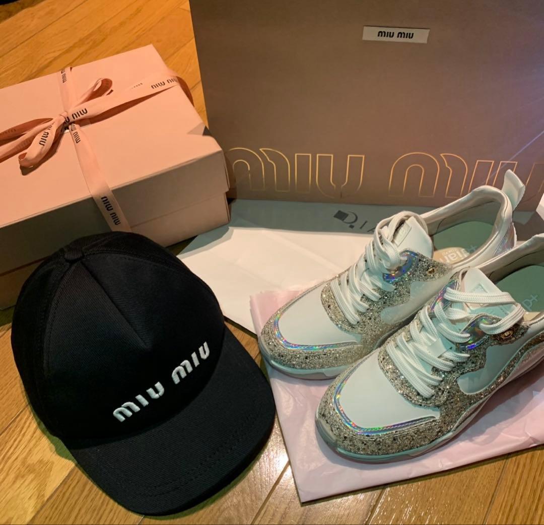 【美品】miu miu ブラック ベースボールキャップ S ミュウミュウ