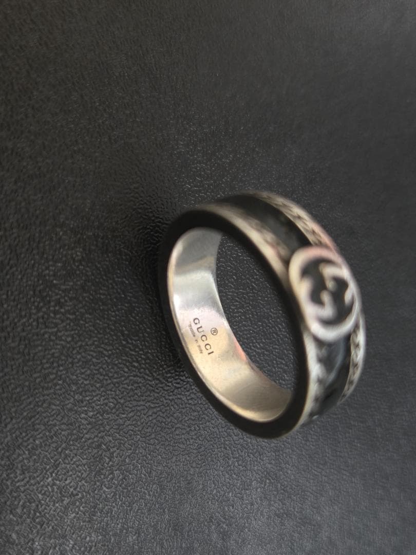 GUCCI グッチ インターロッキングG シルバー リング 15号 黒