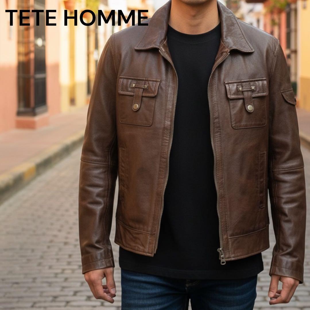【美品】TETE HOMME レザージャケット ブラウン 6(M〜L)本革羊