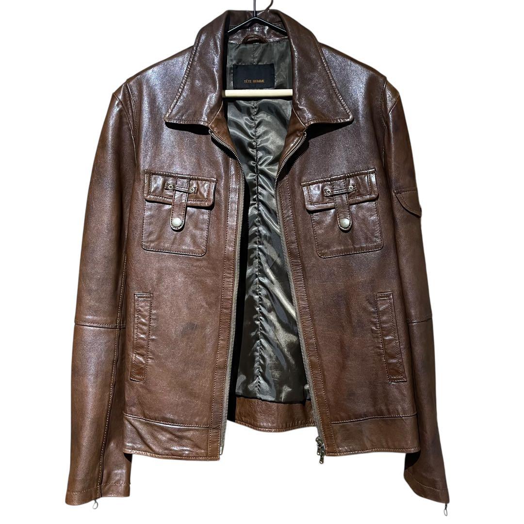 【美品】TETE HOMME レザージャケット ブラウン 6(M〜L)本革羊