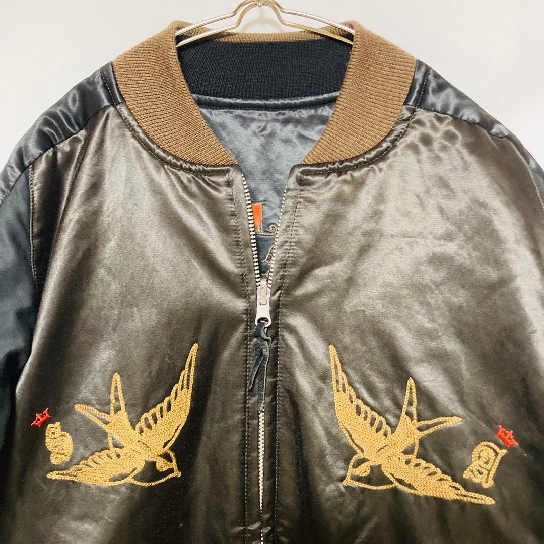 リバーシブル 刺繍 スカジャンSKULL JEANS スカル タトゥー M相当