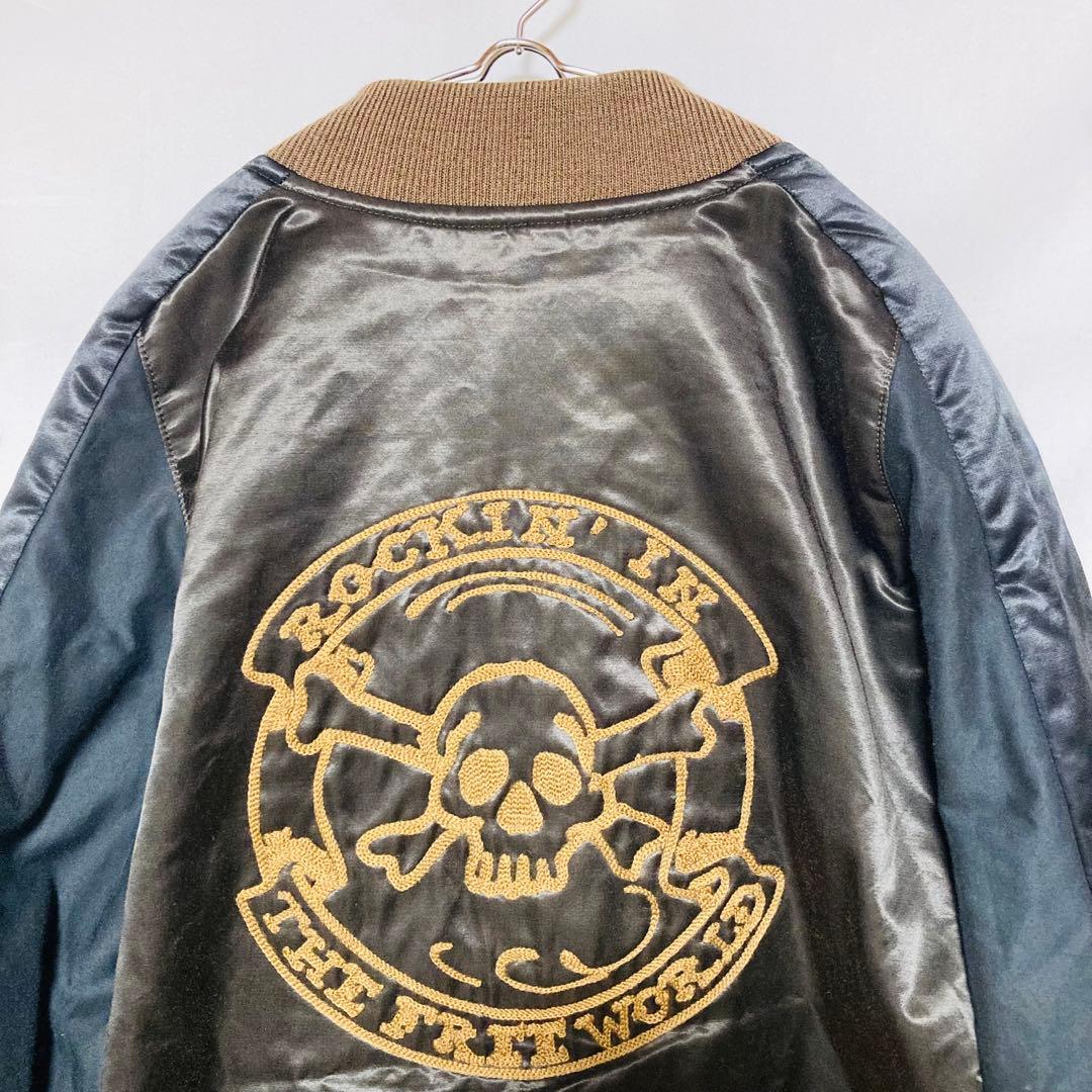 リバーシブル 刺繍 スカジャンSKULL JEANS スカル タトゥー M相当