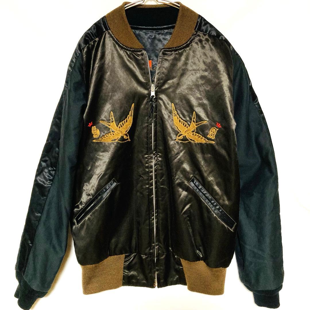 リバーシブル 刺繍 スカジャンSKULL JEANS スカル タトゥー M相当