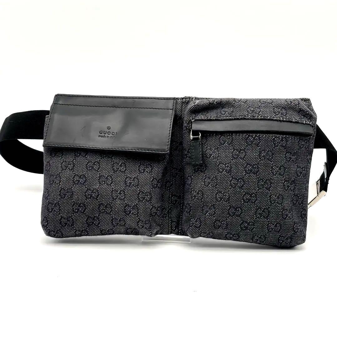 【✨美品、希少✨】　グッチ　ボディーバッグ　GGキャンバス　ネイビー系　紺　金具