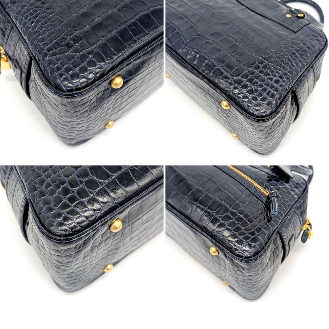 美品✨J&M DAVIDSON ヴィヴィ　ミニボストンバッグ　クロコ型押　カデナ