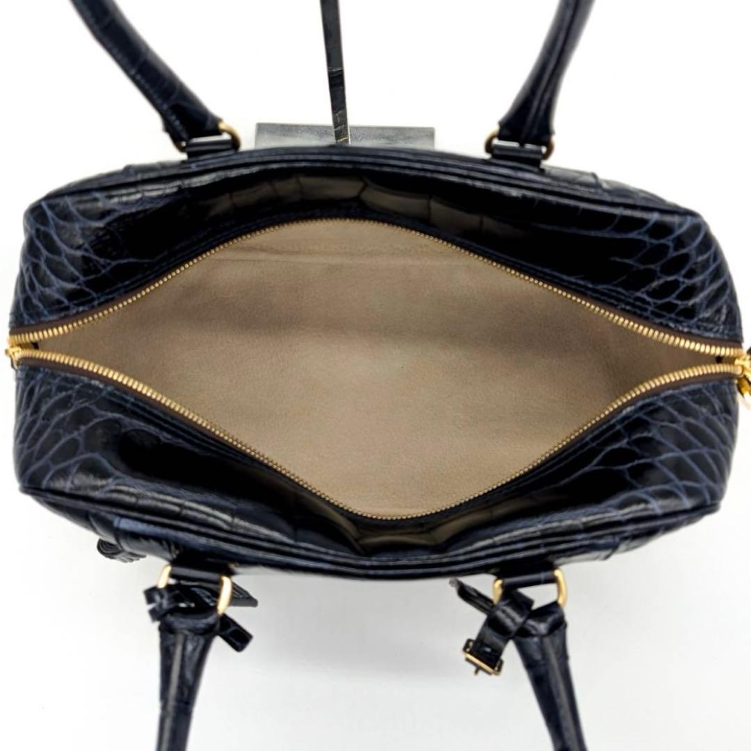 美品✨J&M DAVIDSON ヴィヴィ　ミニボストンバッグ　クロコ型押　カデナ