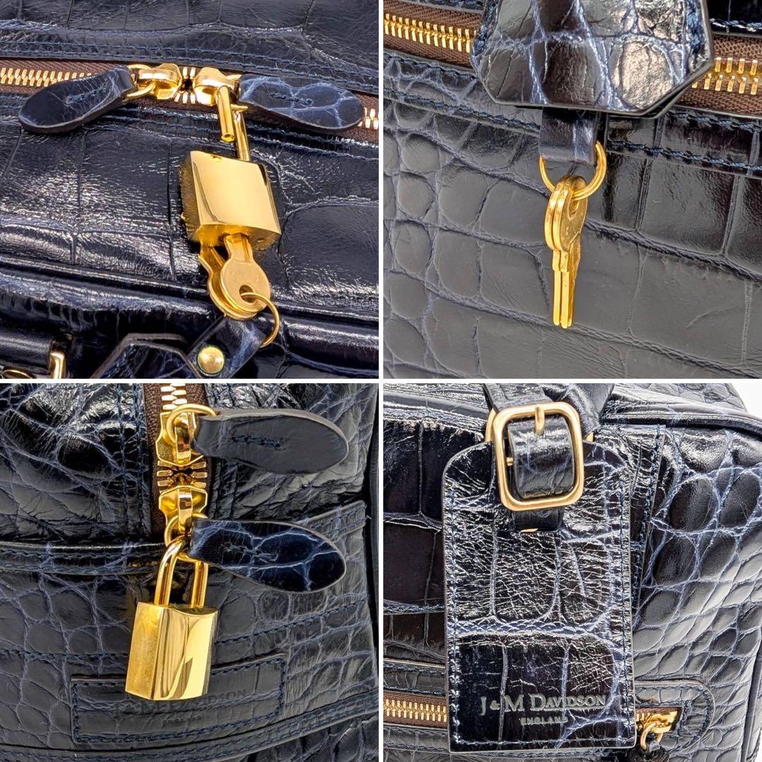 美品✨J&M DAVIDSON ヴィヴィ　ミニボストンバッグ　クロコ型押　カデナ