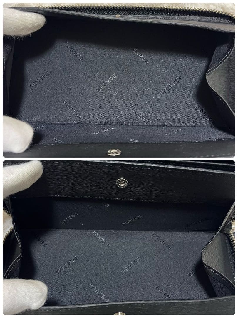 ポーター PORTER カレント ラウンドジップ ブラックレザー 長財布